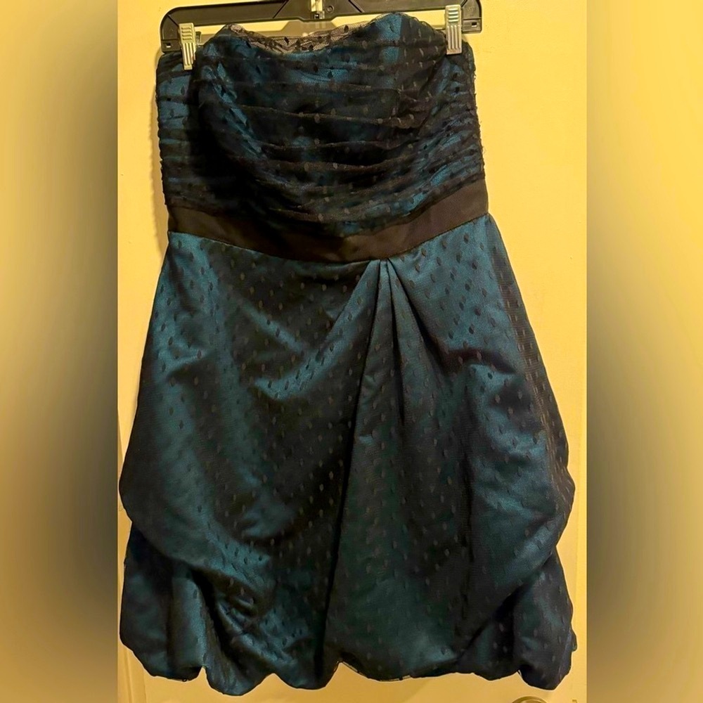 DAVIDS BRIDAL 80s navy blue black tulle mini Dress party flare wedding retro 12